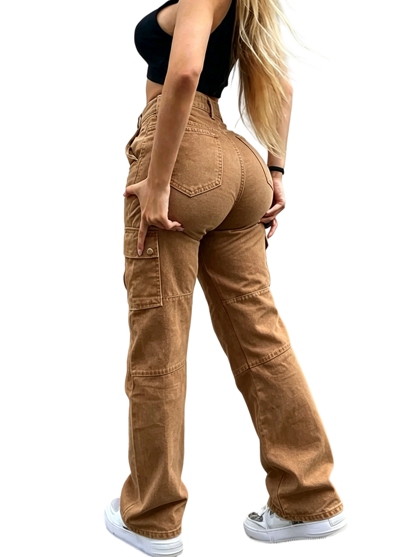 Women's Solid Multiple Pockets Cargo Pants, Casual Fashion Trousers