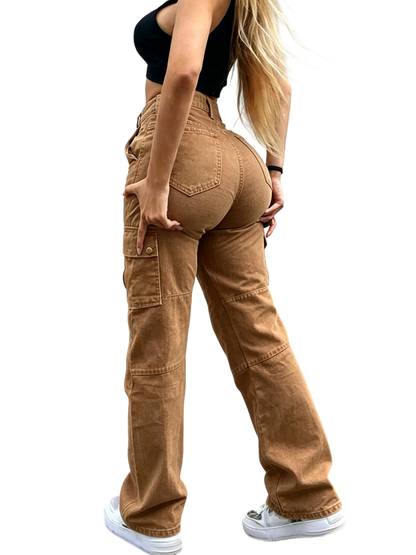 Women's Solid Multiple Pockets Cargo Pants, Casual Fashion Trousers