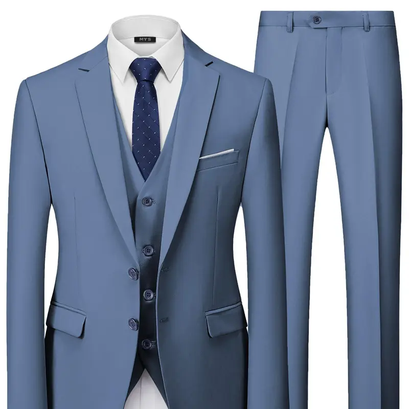 Men's 3 Piece Suit Set with Vest and Tie
