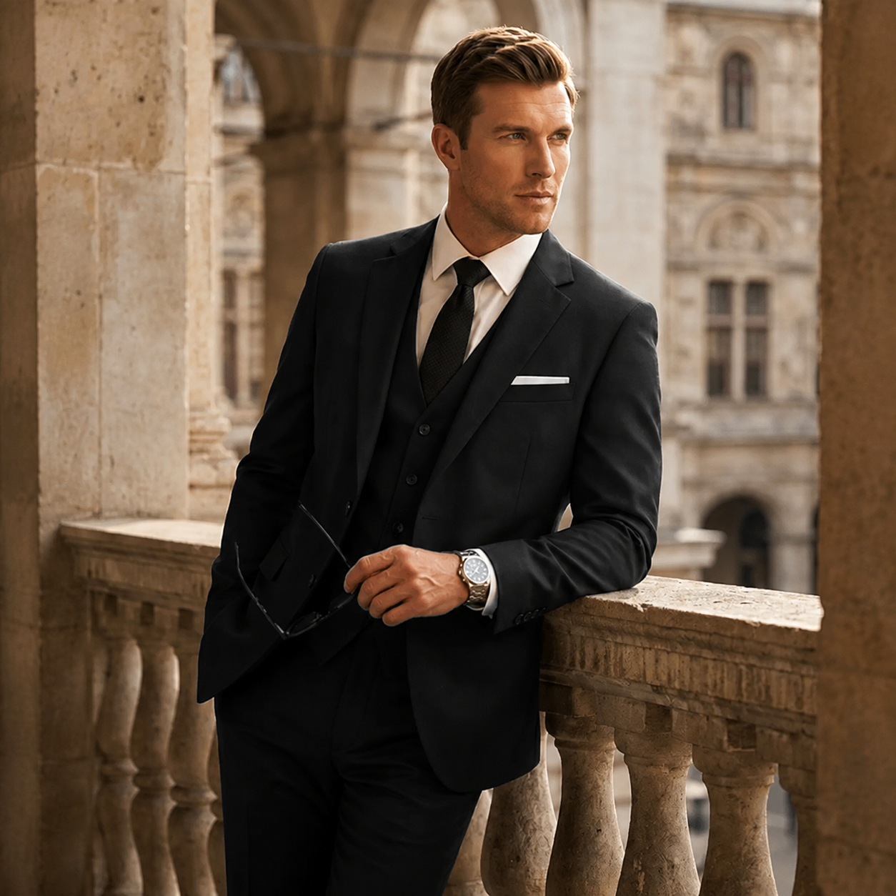 Men's 3 Piece Suit Set with Vest and Tie