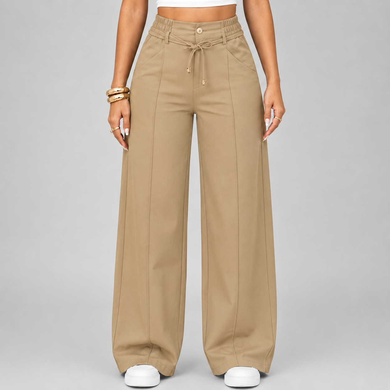 💝Last Day Promotion⚡New Summer Drawstring High Waist Wide Leg Pants