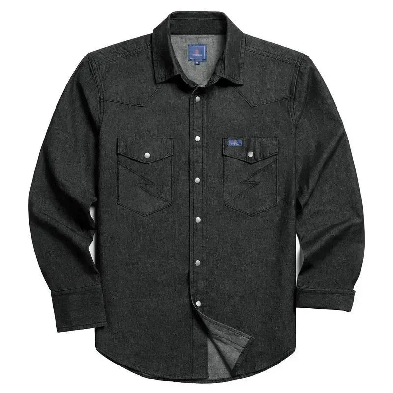 🔥🔥16-PACK-$38.8🔥Men's Long Sleeve Stone-Washed and Pre-Washed Denim Work Shirt