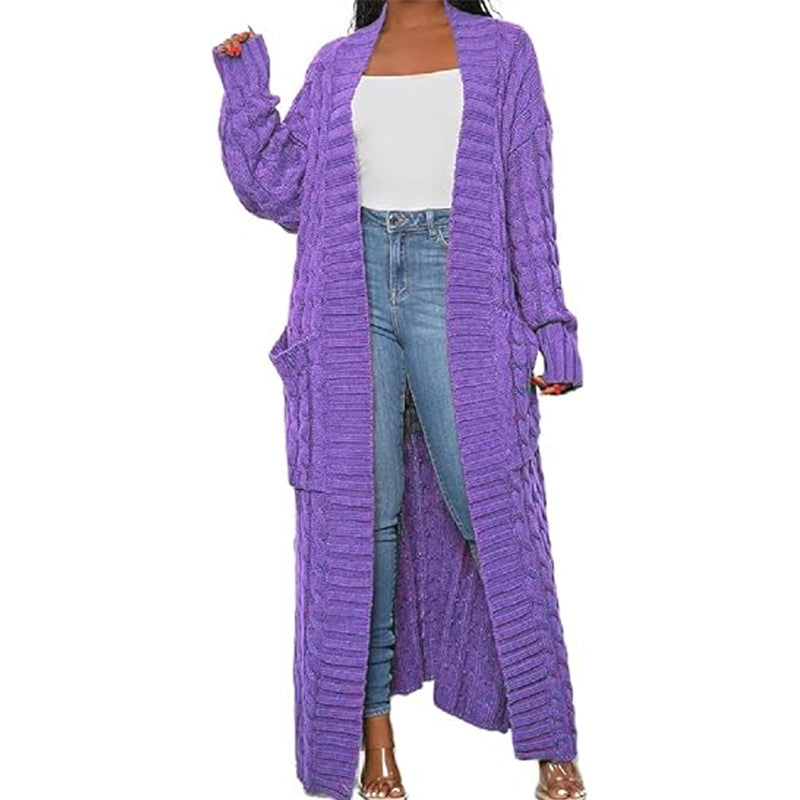 Womens Stylish Cable Knit Dual Chunky Cardigan with Pockets
