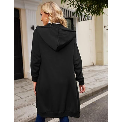 Women Casual Zip up Fleece Hoodies Tunic Sweatshirt Long Jacket