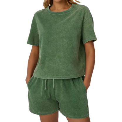 🌿 100% Cotton Women’s Y2K Acid Wash 2-Piece Tank Top & Shorts Set