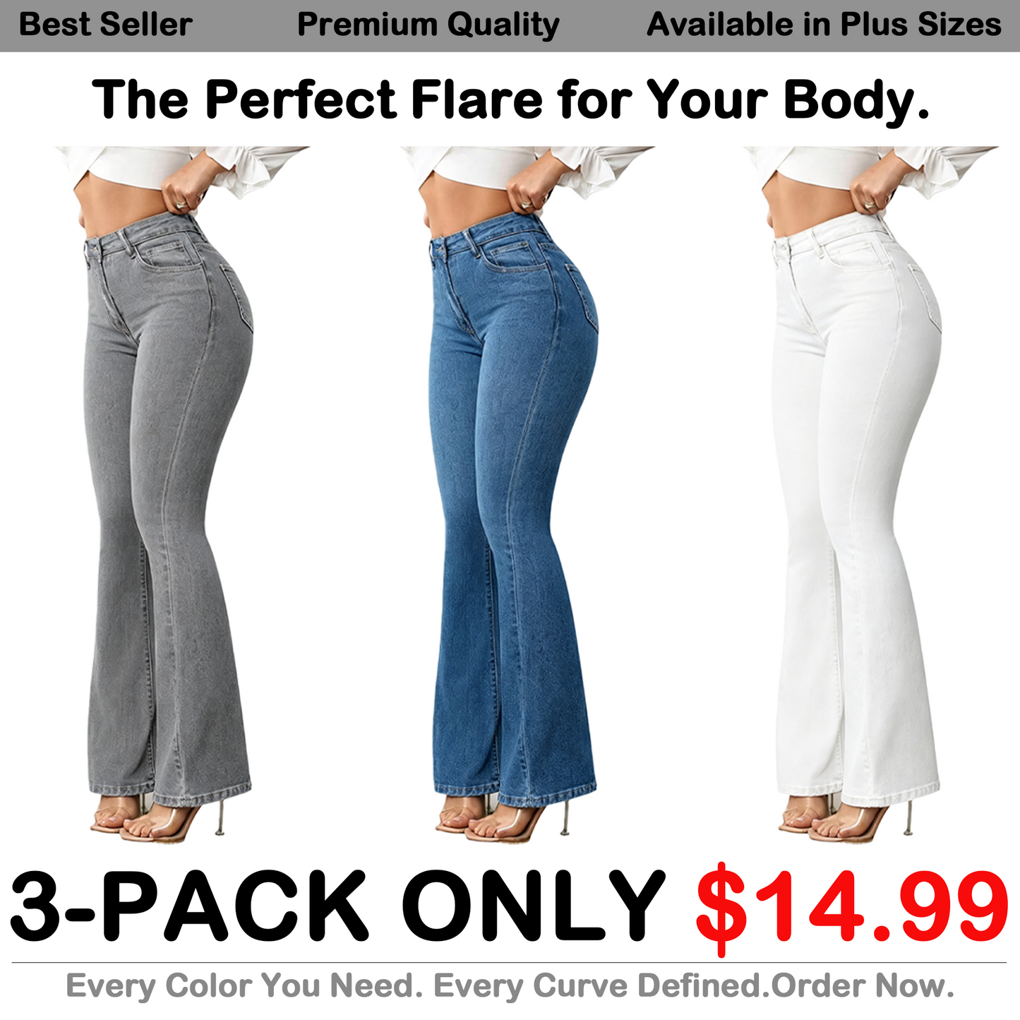 💥Exclusive Price -Women's High-Waist Flare Denim Pants with Button Front
