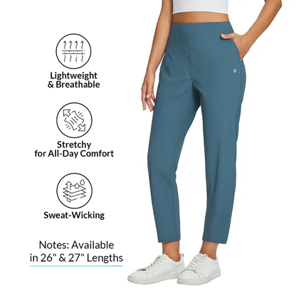 Women's Lightweight Breathable Stretch Ankle Pants - Soft UPF50+ Summer Trousers with Zipper Pockets