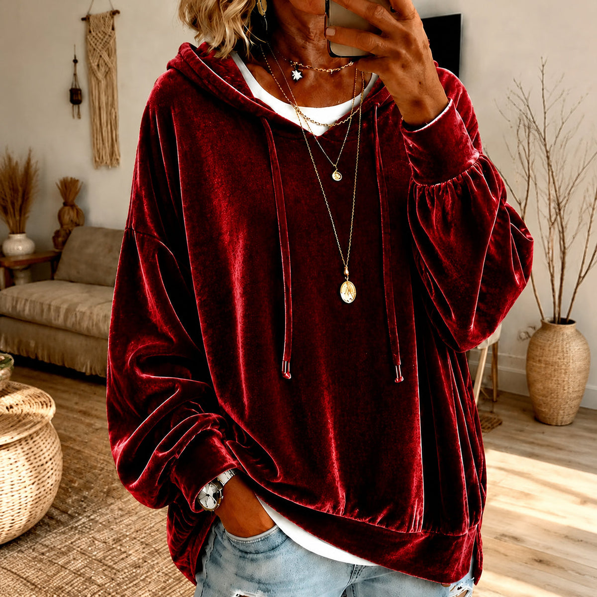 🔥Limited-Time Promotion Women's Loose Velvet Drawstring Hoodie