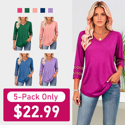 Summer Sale👗Womens 3/4 Length Sleeve Tops Trendy V Neck T Shirts