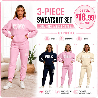 Women's Casual Printed Hoodie & Drawstring Jogger Pants Set