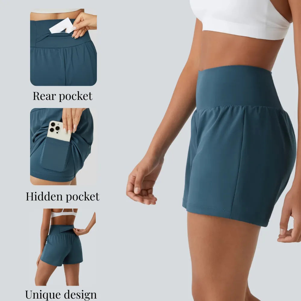 🔥Last day promotion🔥 Hala [2-in-1 Anti-Exposure Sports Shorts] Women's 2-in-1 Sports Shorts, Anti-Exposure Running Shorts With Pockets