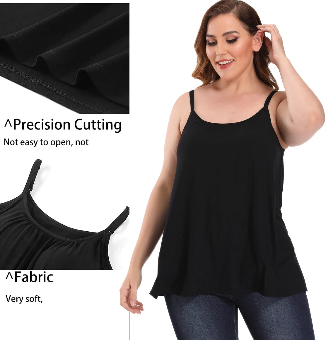 🔥Flash Sale⚡️Plus Size Camisoles Women with Built in Bra Tank Top Cami Sleeveless Summer Tops