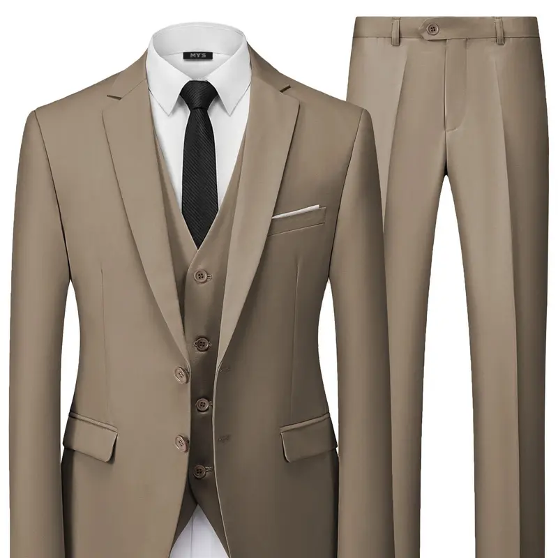 Men's 3 Piece Suit Set with Vest and Tie