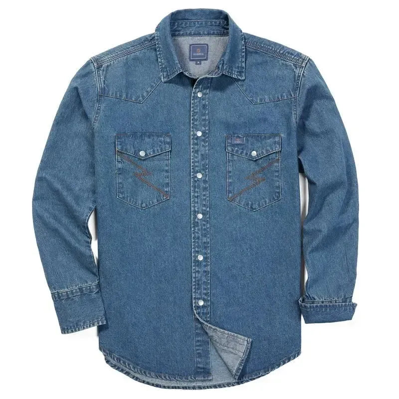 🔥🔥16-PACK-$38.8🔥Men's Long Sleeve Stone-Washed and Pre-Washed Denim Work Shirt