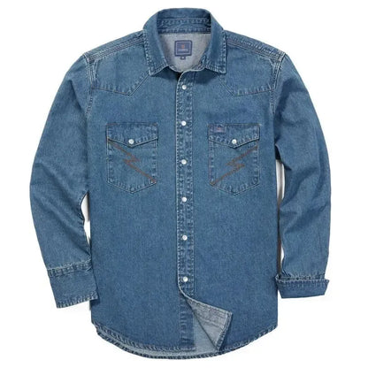 🔥🔥16-PACK-$38.8🔥Men's Long Sleeve Stone-Washed and Pre-Washed Denim Work Shirt