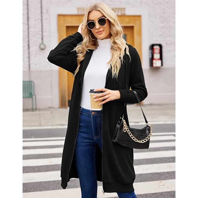 Women Casual Zip up Fleece Hoodies Tunic Sweatshirt Long Jacket