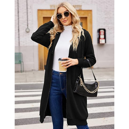 Women Casual Zip up Fleece Hoodies Tunic Sweatshirt Long Jacket