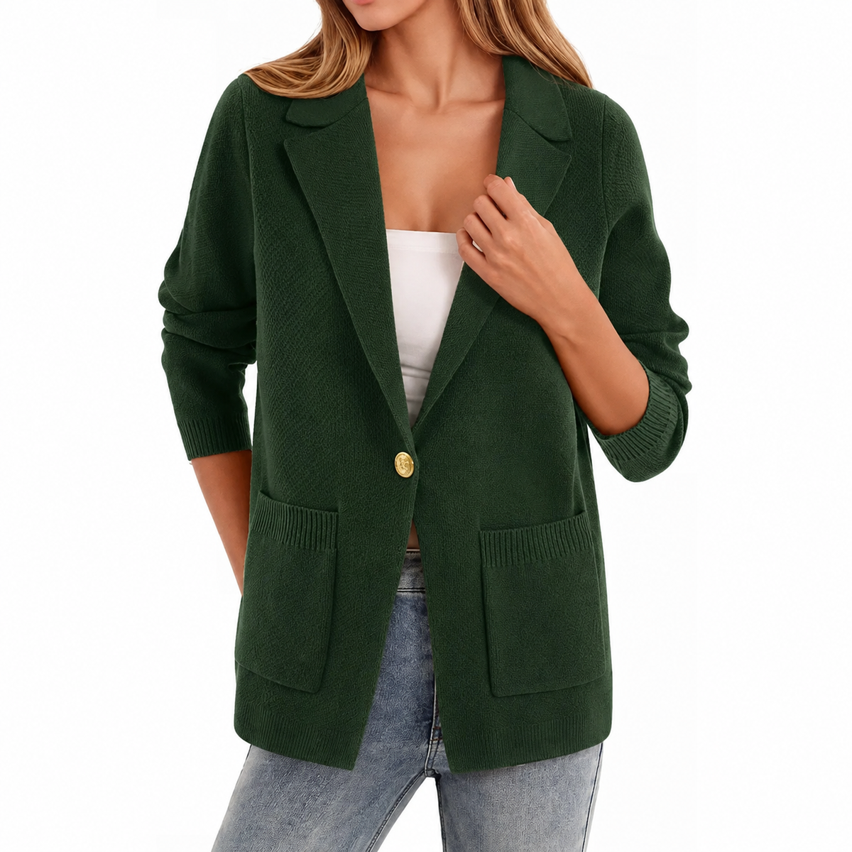 Women's Slim Fit Long Sleeve Knit Blazer Jacket