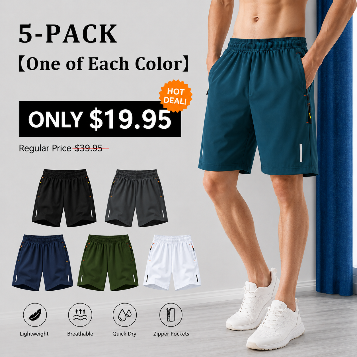 Men's Quick-Dry Athletic Shorts Fashionable Versatile Outdoor Casual Shorts