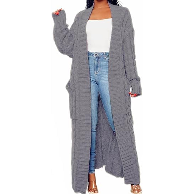 Womens Stylish Cable Knit Dual Chunky Cardigan with Pockets