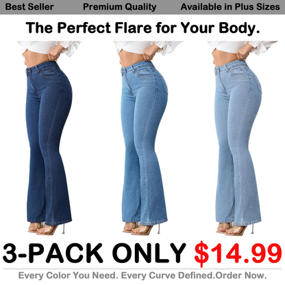 💥Exclusive Price -Women's High-Waist Flare Denim Pants with Button Front