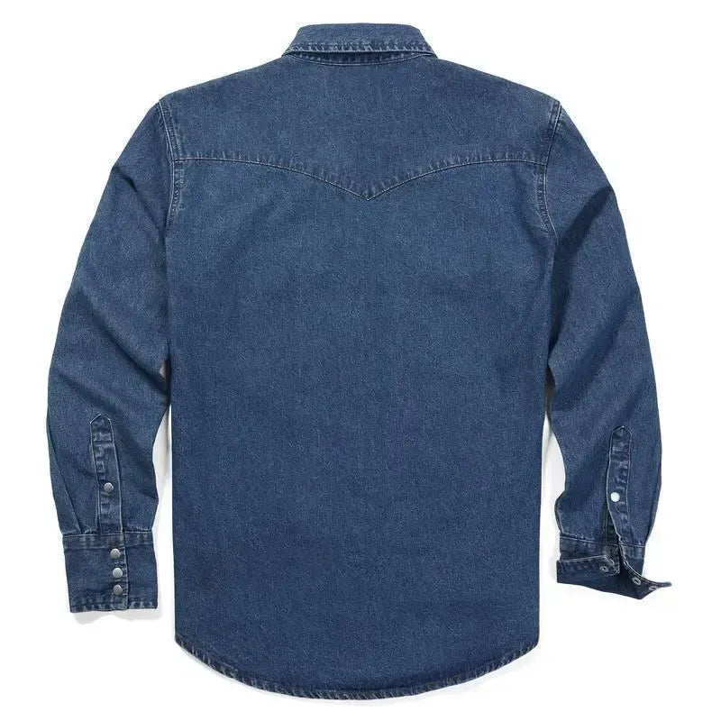 🔥🔥16-PACK-$38.8🔥Men's Long Sleeve Stone-Washed and Pre-Washed Denim Work Shirt