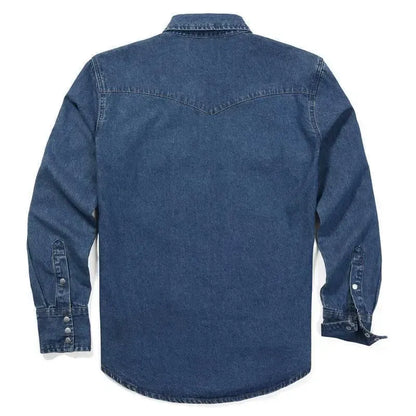 🔥🔥16-PACK-$38.8🔥Men's Long Sleeve Stone-Washed and Pre-Washed Denim Work Shirt