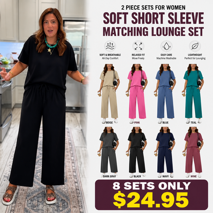 2 Piece Sets for Women Soft Short Sleeve Matching Lounge Set