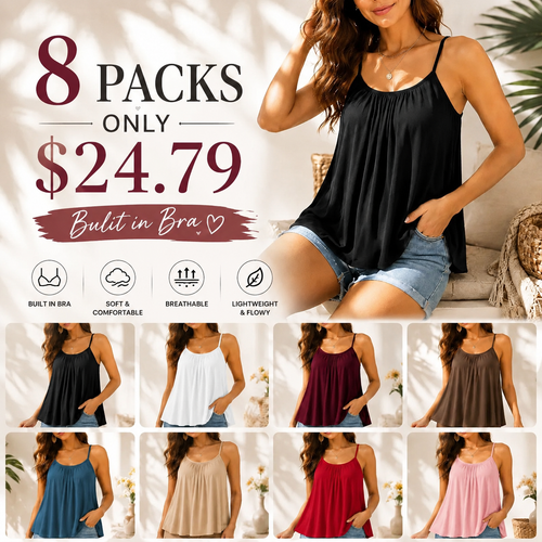🔥Flash Sale⚡️Plus Size Camisoles Women with Built in Bra Tank Top Cami Sleeveless Summer Tops