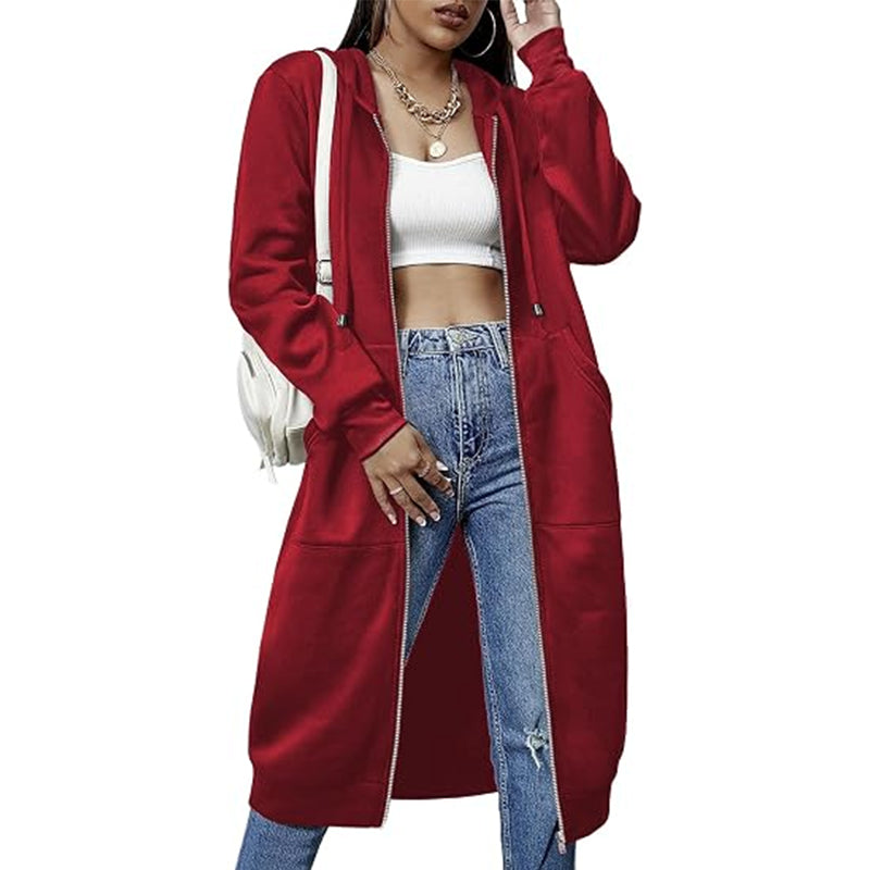 Women Casual Zip up Fleece Hoodies Tunic Sweatshirt Long Jacket