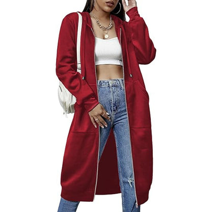 Women Casual Zip up Fleece Hoodies Tunic Sweatshirt Long Jacket