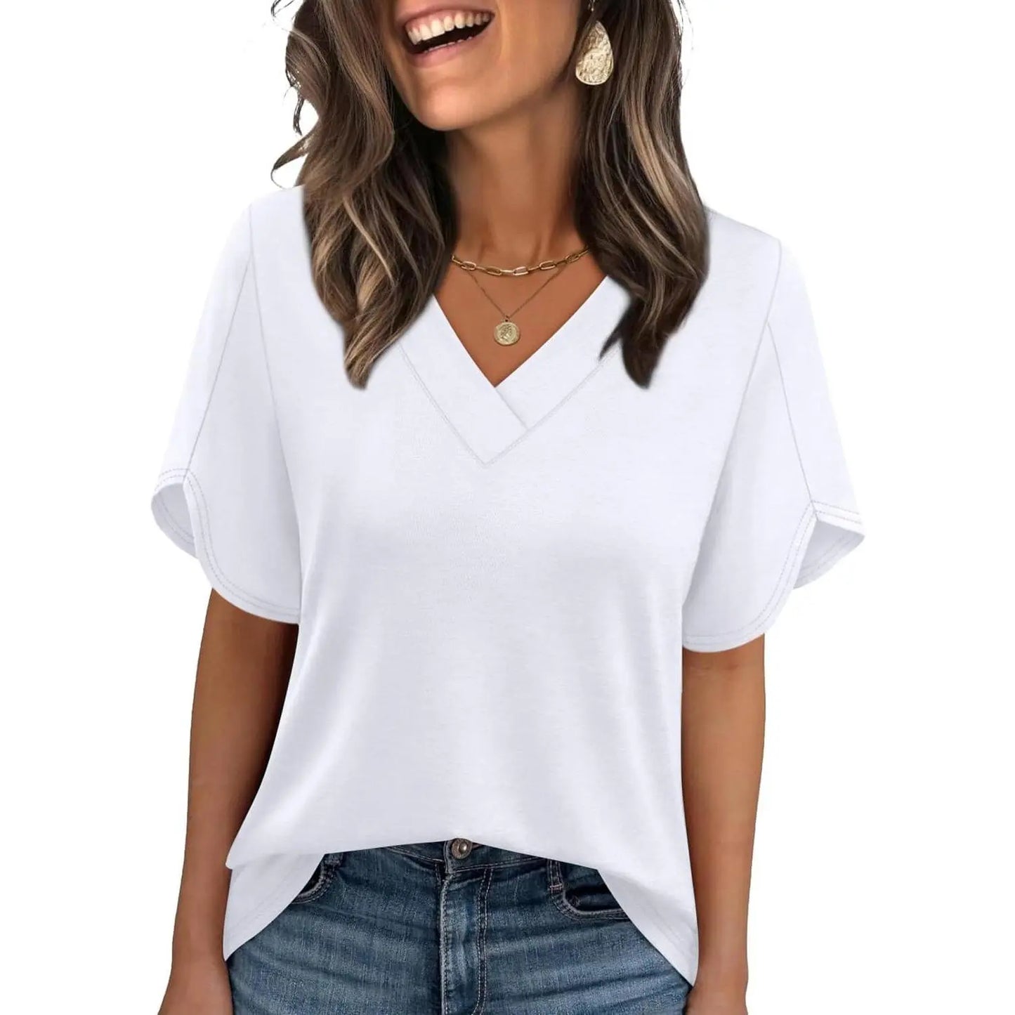 Womens Summer Tops Short Petal Sleeve Shirts