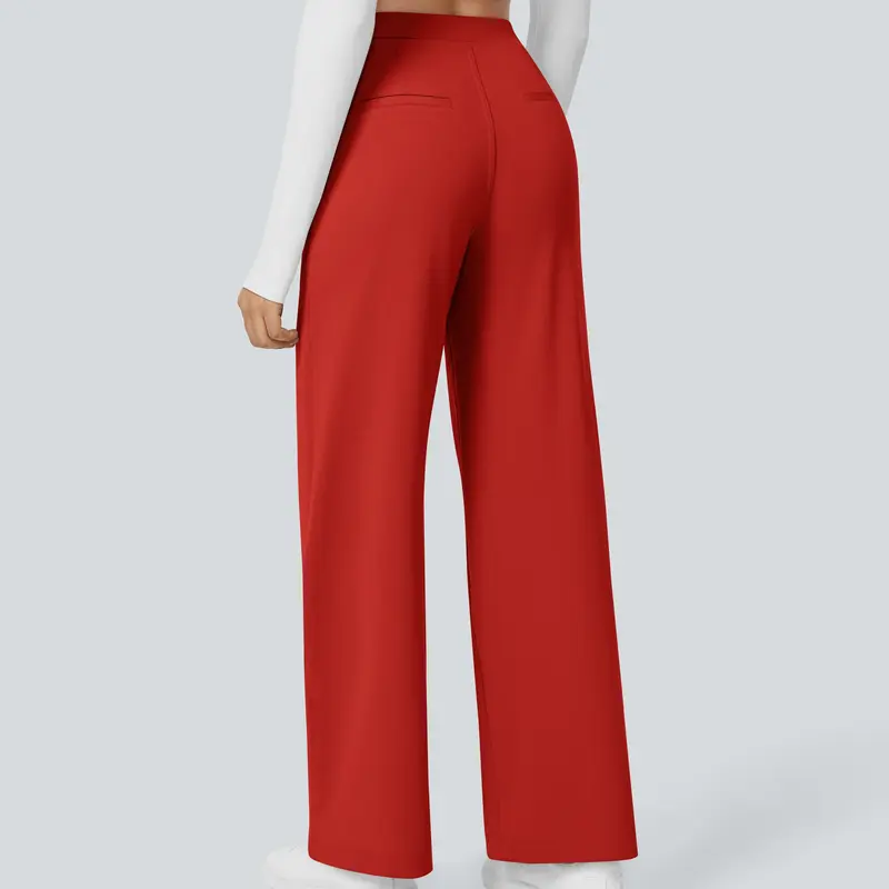 High Waisted Pocket Straight Leg Work Pants-Hidden Back Pockets