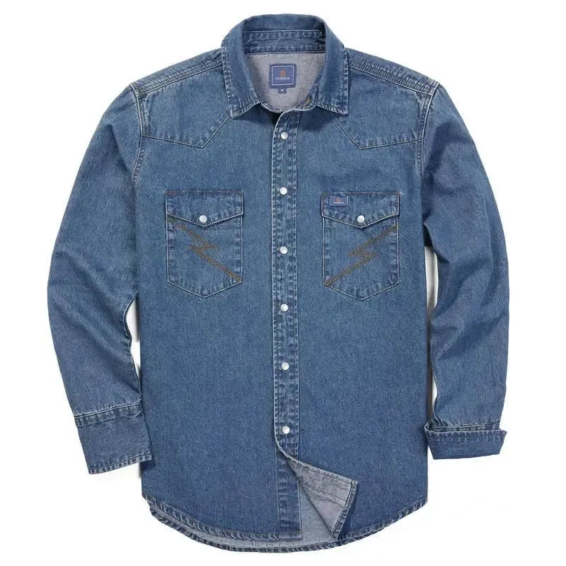 🔥🔥16-PACK-$38.8🔥Men's Long Sleeve Stone-Washed and Pre-Washed Denim Work Shirt