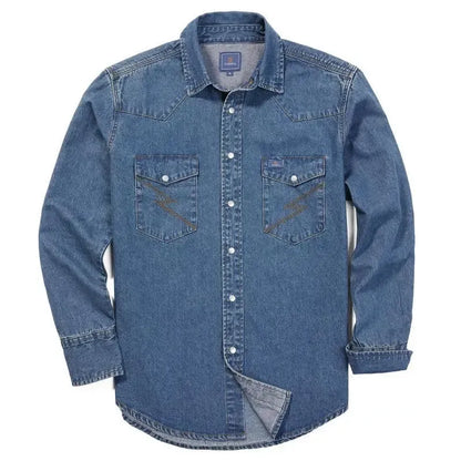 🔥🔥16-PACK-$38.8🔥Men's Long Sleeve Stone-Washed and Pre-Washed Denim Work Shirt