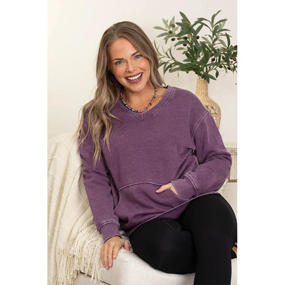 Women's Pigment Dyed Cozy V-Neck Sweatshirt