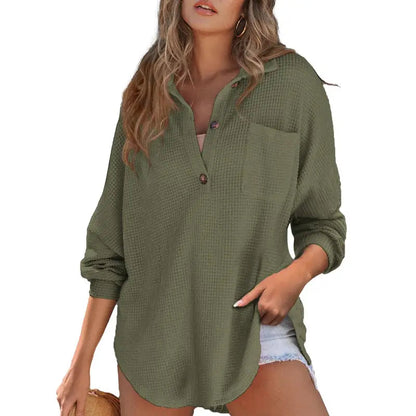 Women's Oversized Waffle Knit Henley Top