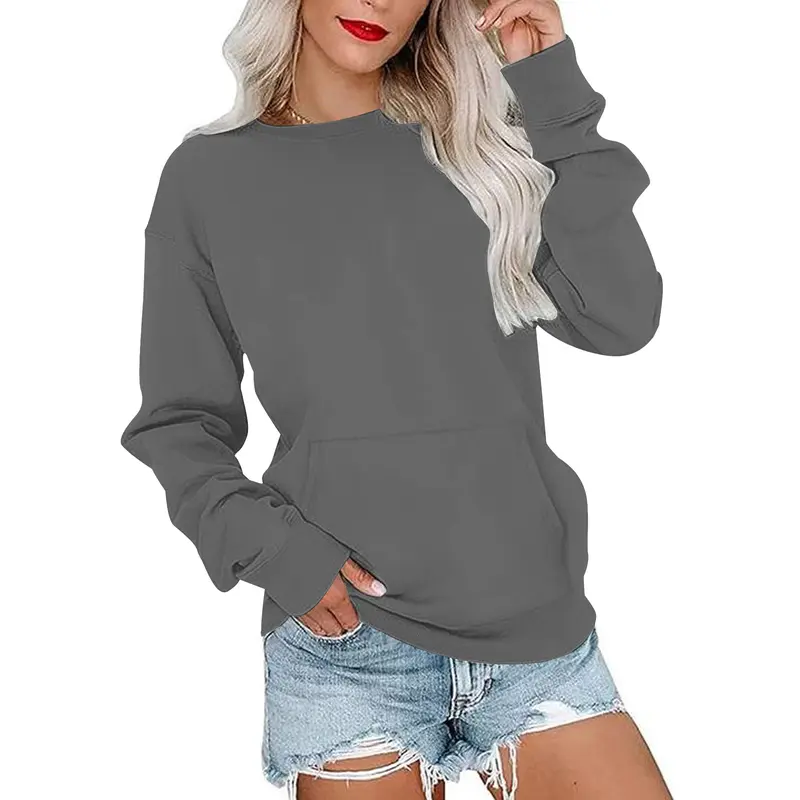 Women's Oversized Crewneck Sweatshirt with Kangaroo Pocket