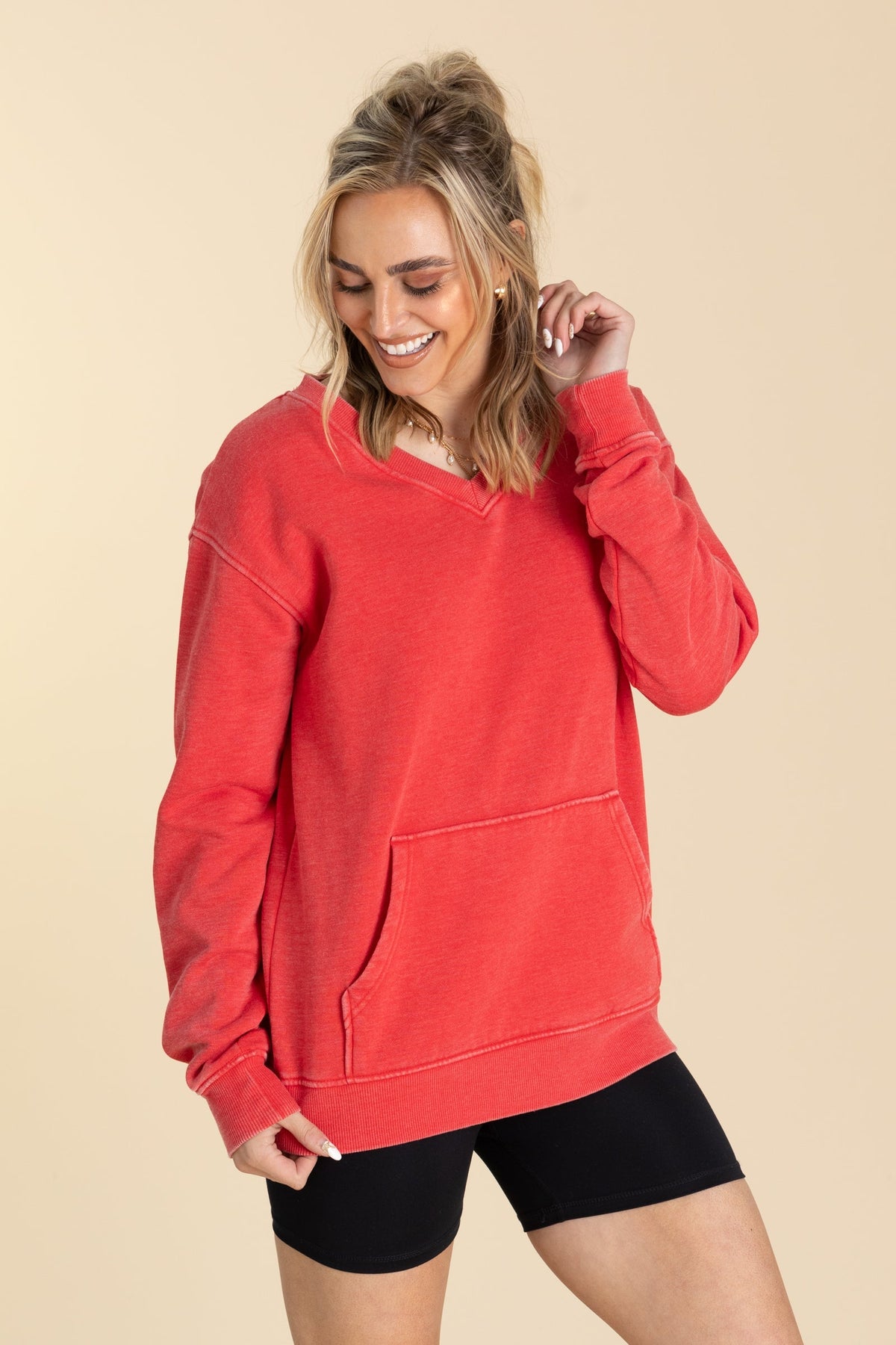 🔥 Your Favorite Is Back! Pigment Dyed Cozy Campfire V-Neck Sweatshirt