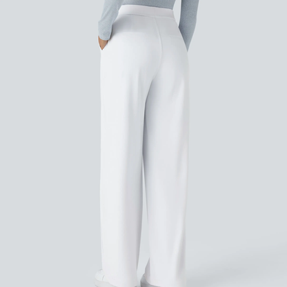 High Waisted Pocket Straight Leg Work Pants-Hidden Back Pockets
