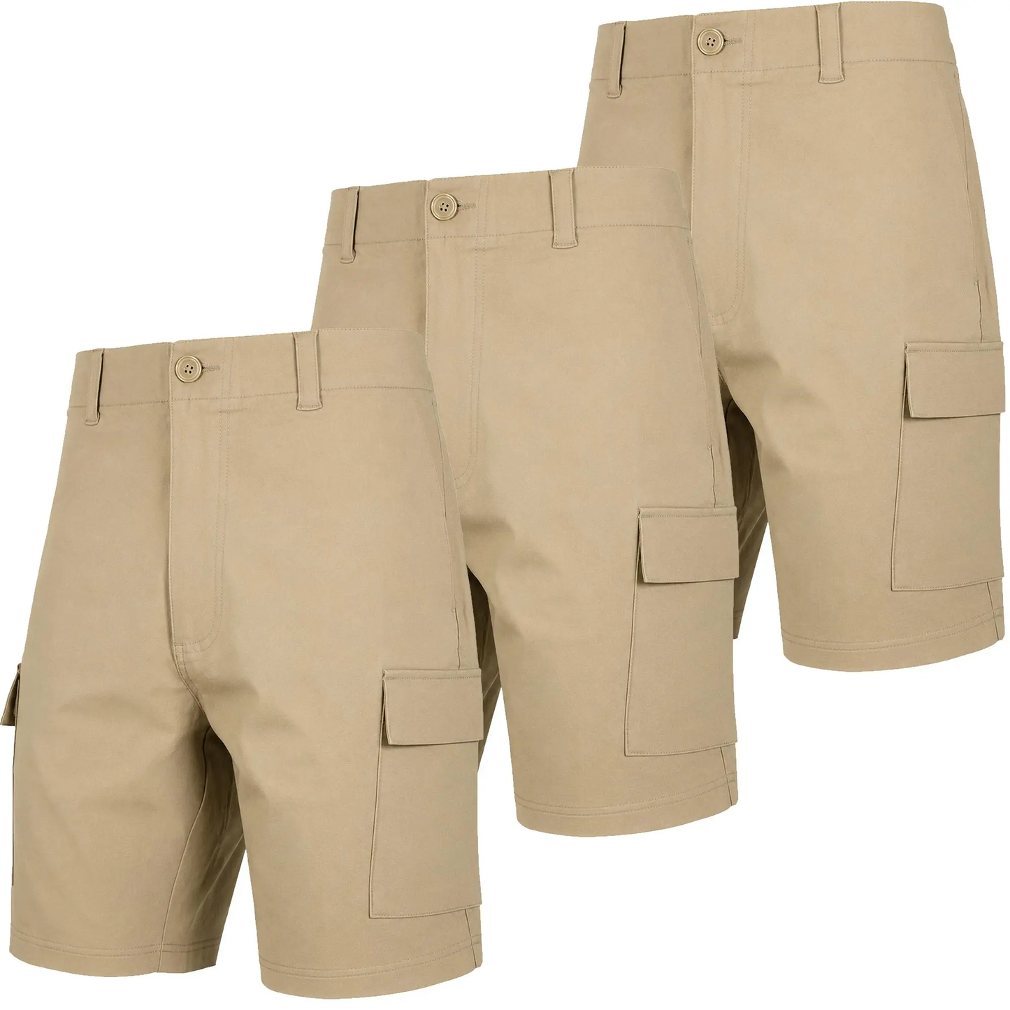 Men's Super Stretch Cargo Shorts with Button Closure and Zipper Pockets