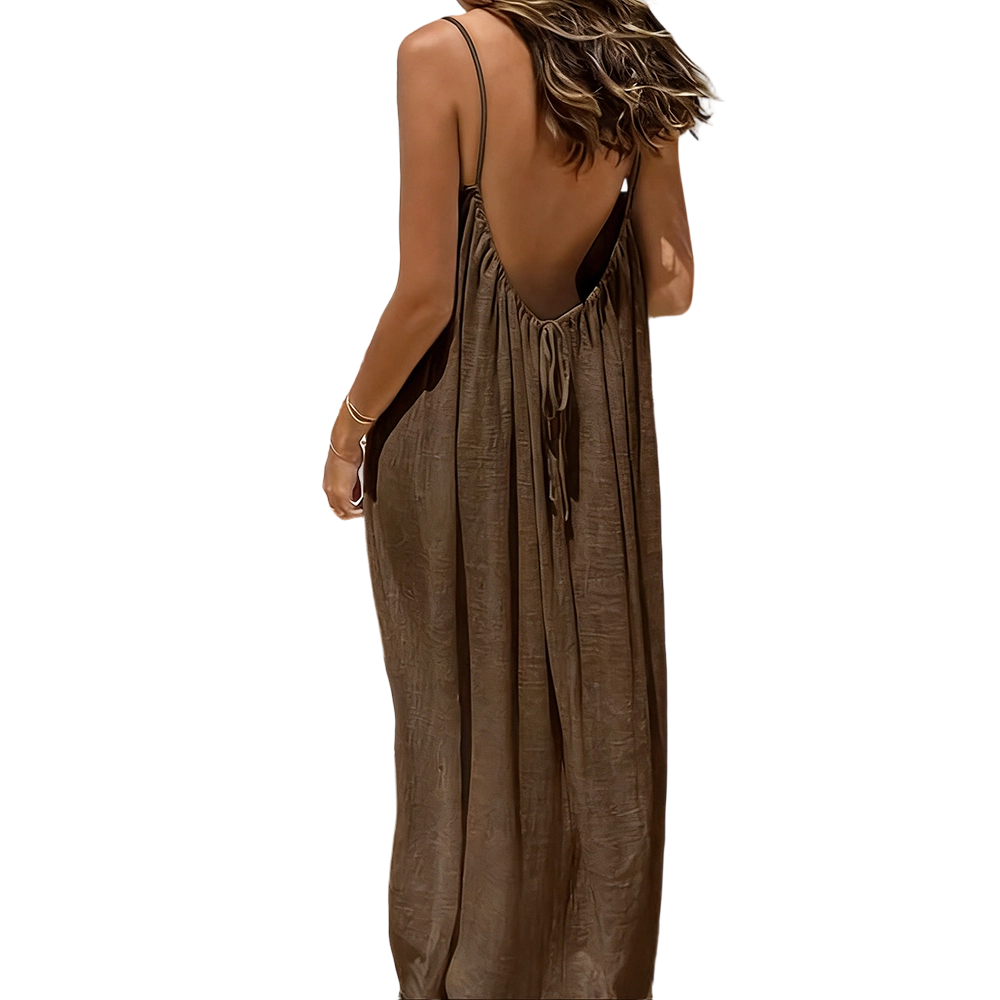 Women's Cotton Linen Backless Loose Dress