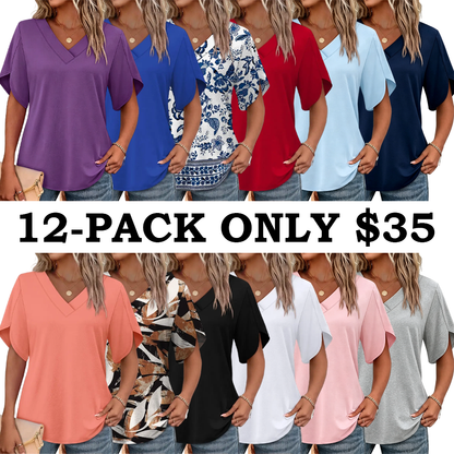 Womens Summer Tops Short Petal Sleeve Shirts