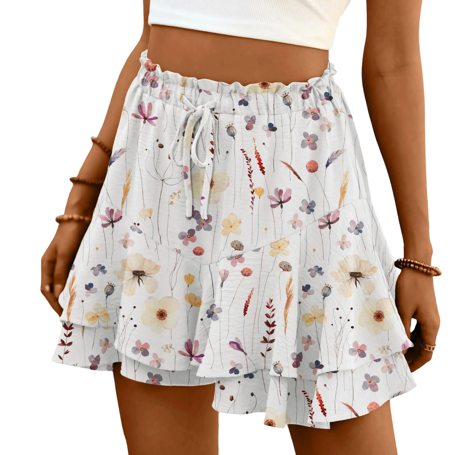 Flowy Shorts for Women Boho Ruffle Tiered Butterfly Skorts
