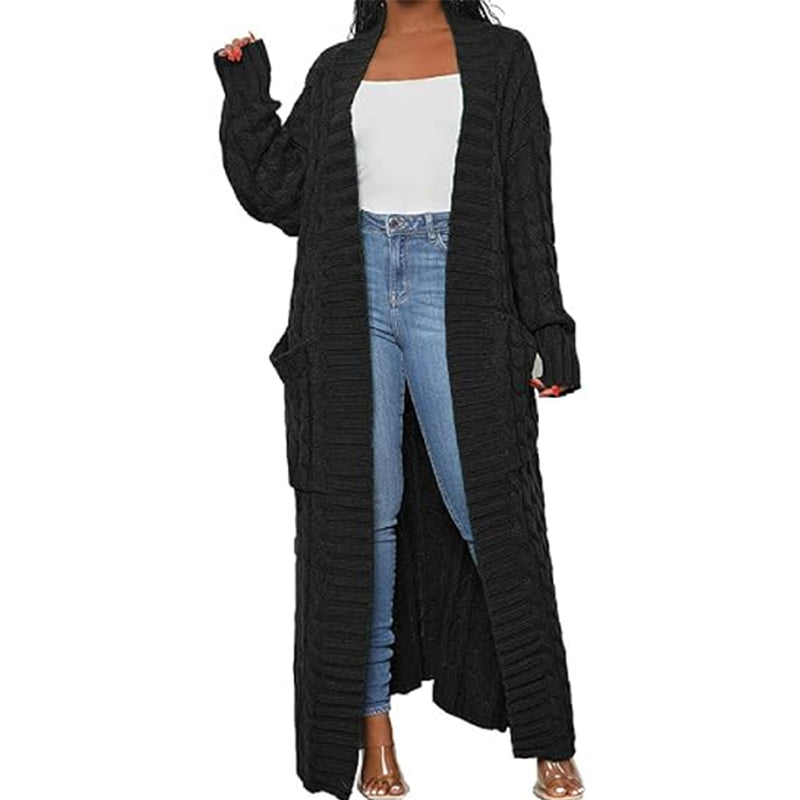 Womens Stylish Cable Knit Dual Chunky Cardigan with Pockets
