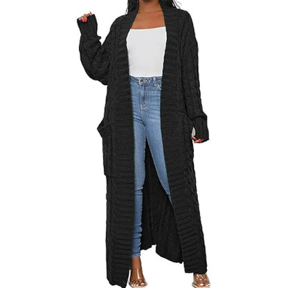 Womens Stylish Cable Knit Dual Chunky Cardigan with Pockets