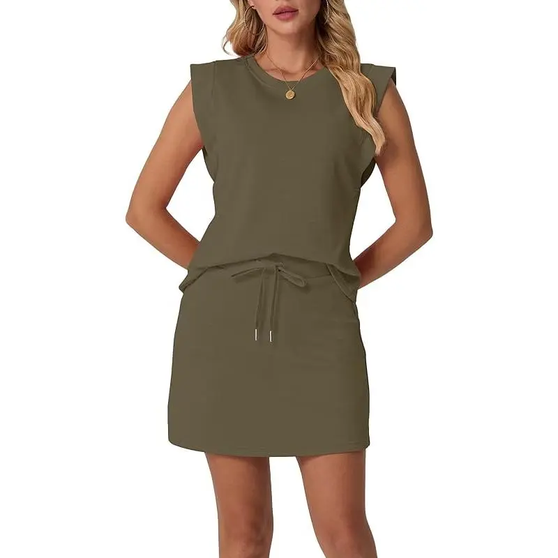 ❤️DEALS FOR YOU-Women's Summer 2 Piece Skort Set Cap Sleeve Round Neck Top & Tennis Skirt with Pockets for Athletic & Casual
