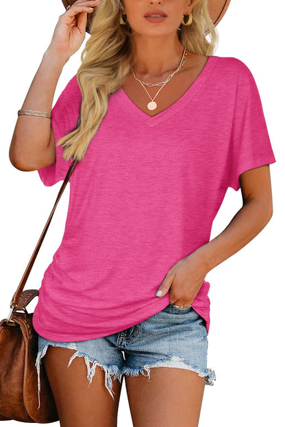 Womens Short Sleeve V Neck Dolman Tops with Side Shirring Loose Fit Shirts