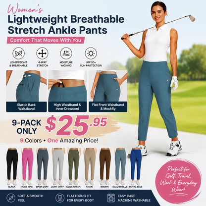 Women's Lightweight Breathable Stretch Ankle Pants - Soft UPF50+ Summer Trousers with Zipper Pockets