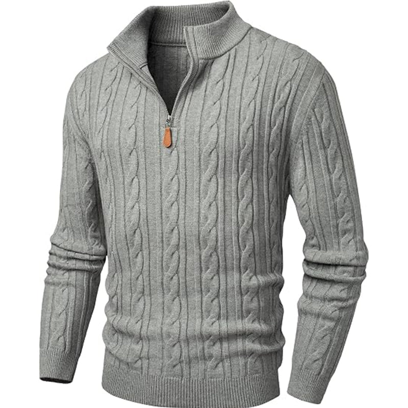 Men's Quarter Zip Pullover Sweater Cable Knit Sweaters